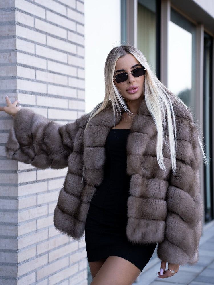 Women Patchwork Faux Fur Coat Elegant Contrast Full Sleeve Lapel Loose Long Staple Plush Jacket Winter High Street Outerwears