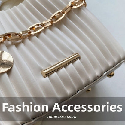 Trendy Pleated Design Crossbody Bag Stylish Chain Shoulder Bucket Bag Elegant Messenger Bag Casual Wear