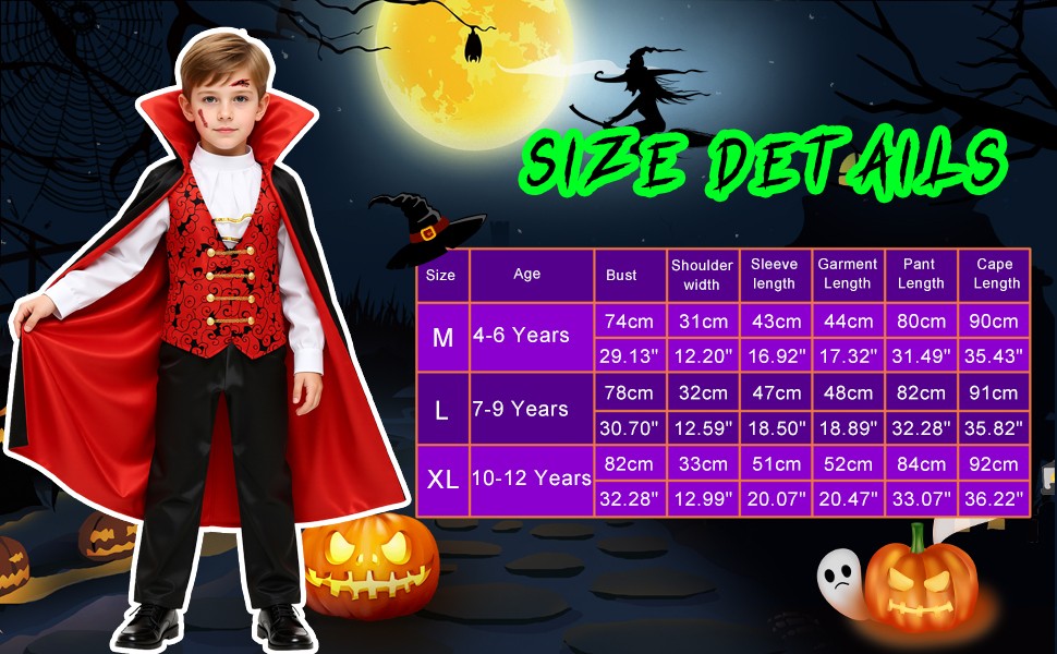 Kids Vampire Cosplay Costume for Boys Men Halloween Carnival Party Costumes with Walking Cane Stickers False Teeth
