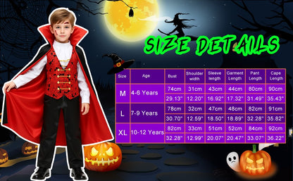 Kids Vampire Cosplay Costume for Boys Men Halloween Carnival Party Costumes with Walking Cane Stickers False Teeth