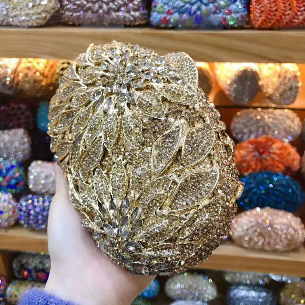 XIYUAN women red/pink/blue/gold/silver Hollow Out Flower Birthday party Crystal Evening bag Clutch purse Minaudiere Handbags