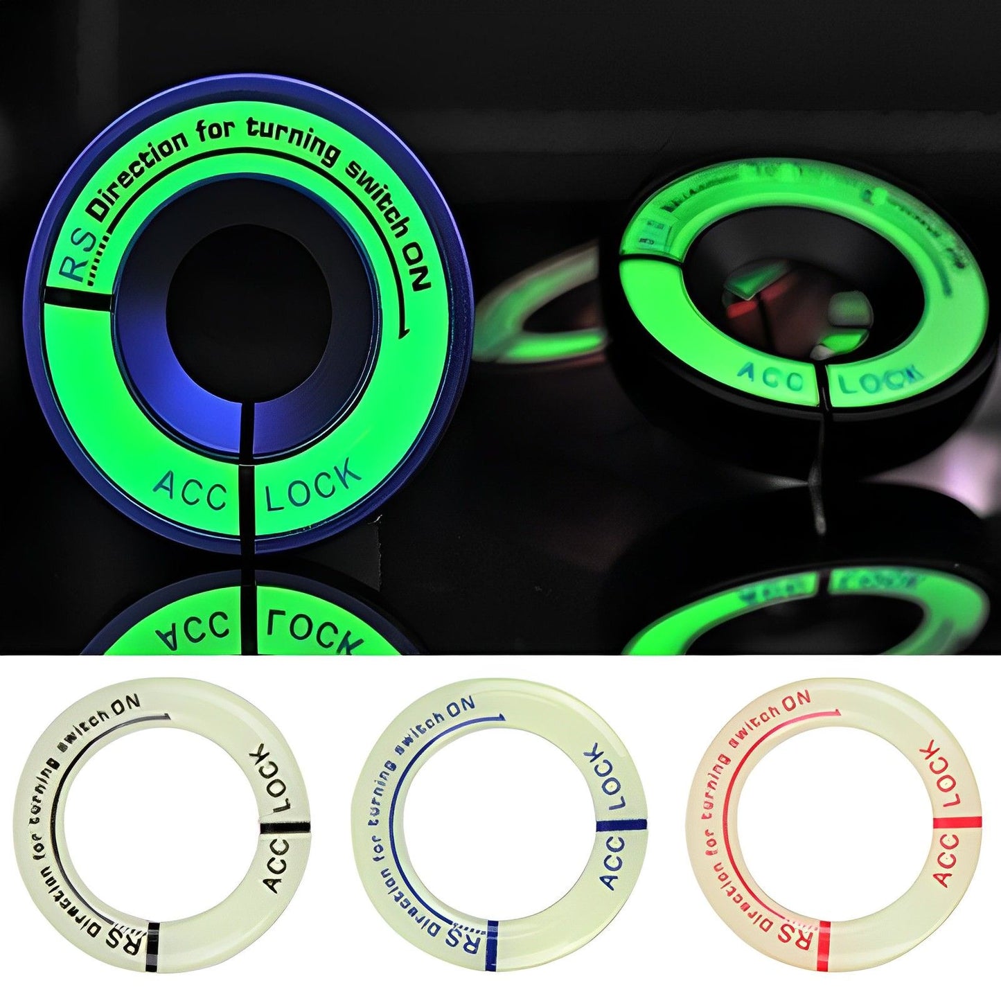 Carro Interruptor de Ignição Noite Luminoso Adesivos Anéis Chave Carro Motocicleta 3D Decalque Decoração Adesivos Fluorescentes Acessórios Automotivos