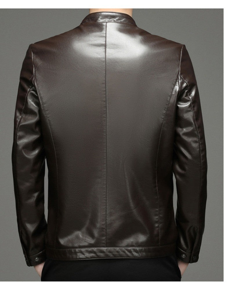 Spring and Autumn New Men's Lapel Leather Jacket Male Business Casual Middle-aged Men's Handsome Short Leather Coat Jackets 2025