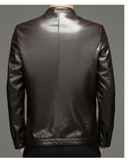 Spring and Autumn New Men's Lapel Leather Jacket Male Business Casual Middle-aged Men's Handsome Short Leather Coat Jackets 2025