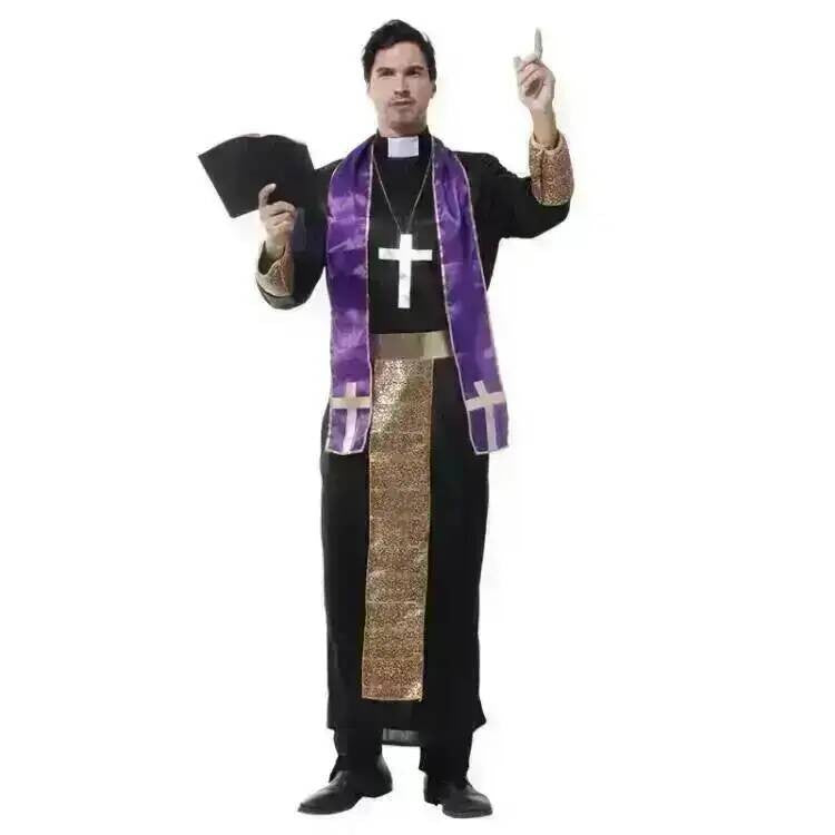 Adults Easter Purim Halloween Costume for Men Father Priest Bishop Costumes Christian Pastor Clergyman Cosplay Costumes Party