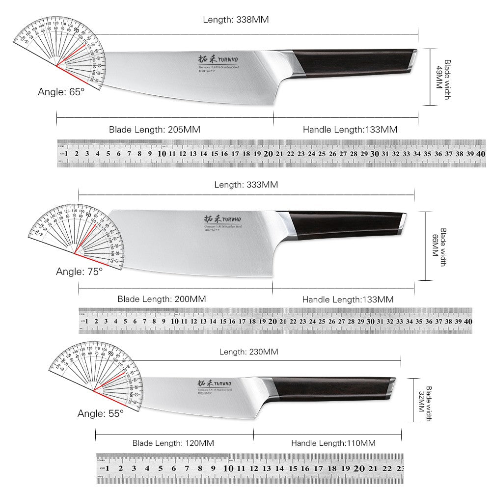 TURWHO 1-3 PCS Kitchen Knives Set German 1.4116 High Carbon Stainless Steel Japanese Nakiri Cleaver Slicing Utility Chef Knifes