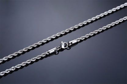 Ropes Long Necklace for Men Women,Stainless Steel Gold Color Twisted Rope Chain Collar,2/3/4/5mm Punk Basic Waterproof Jewelry