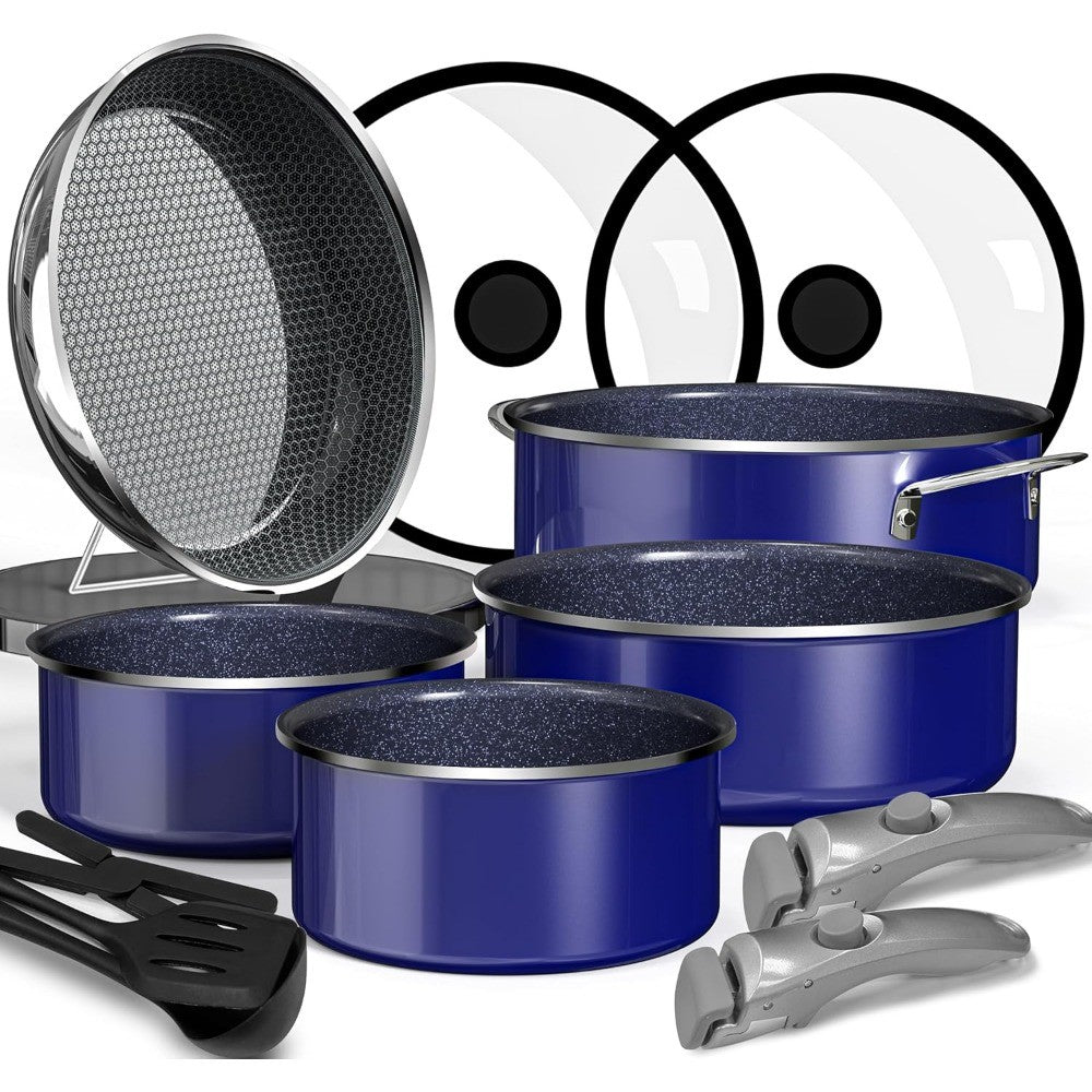 Pro 12 peças, conjunto de panelas e frigideiras de aço inoxidável híbrido 3 camadas, cerâmica de 2 camadas, para indução, para selar e fritar em alta temperatura