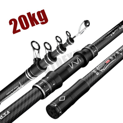 Cana de Pesca Telescópica de Carbono Portátil de 3,0M-4,5M, Vara de Pesca Giratória para Barco, Água Salgada, Água Doce, Surfcasting, Baitcasting