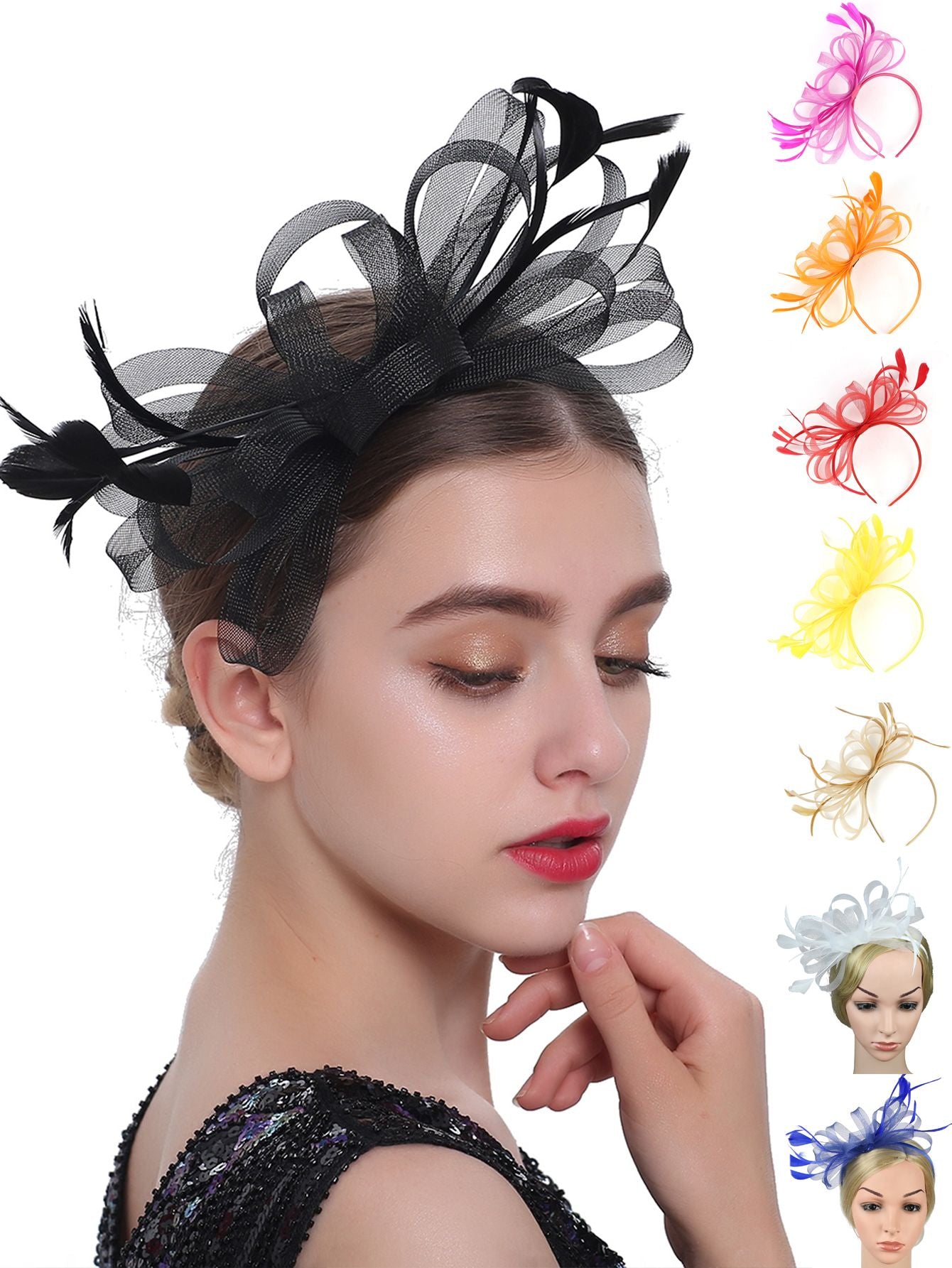 Chapéu Fascinator Feminino Chique Coquetel Casamento Festa Igreja Acessório de Cabelo Moda Pena Grampo de Cabelo Noiva