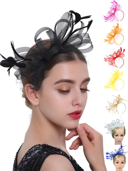 Chapéu Fascinator Feminino Chique Coquetel Casamento Festa Igreja Acessório de Cabelo Moda Pena Grampo de Cabelo Noiva