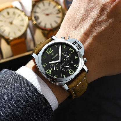 POEDAGAR Top Luxury Fashion Watch For Men Waterproof Luminous Chronograph Man Watch Leather Military Men's Quartz Watches Reloj