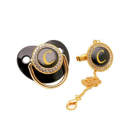 Black Luxury Pacifier Chain Clips with Lid Name Initial Letter Silicone Nipple Holder Personalized Pacifiers Newborn Baby Shower