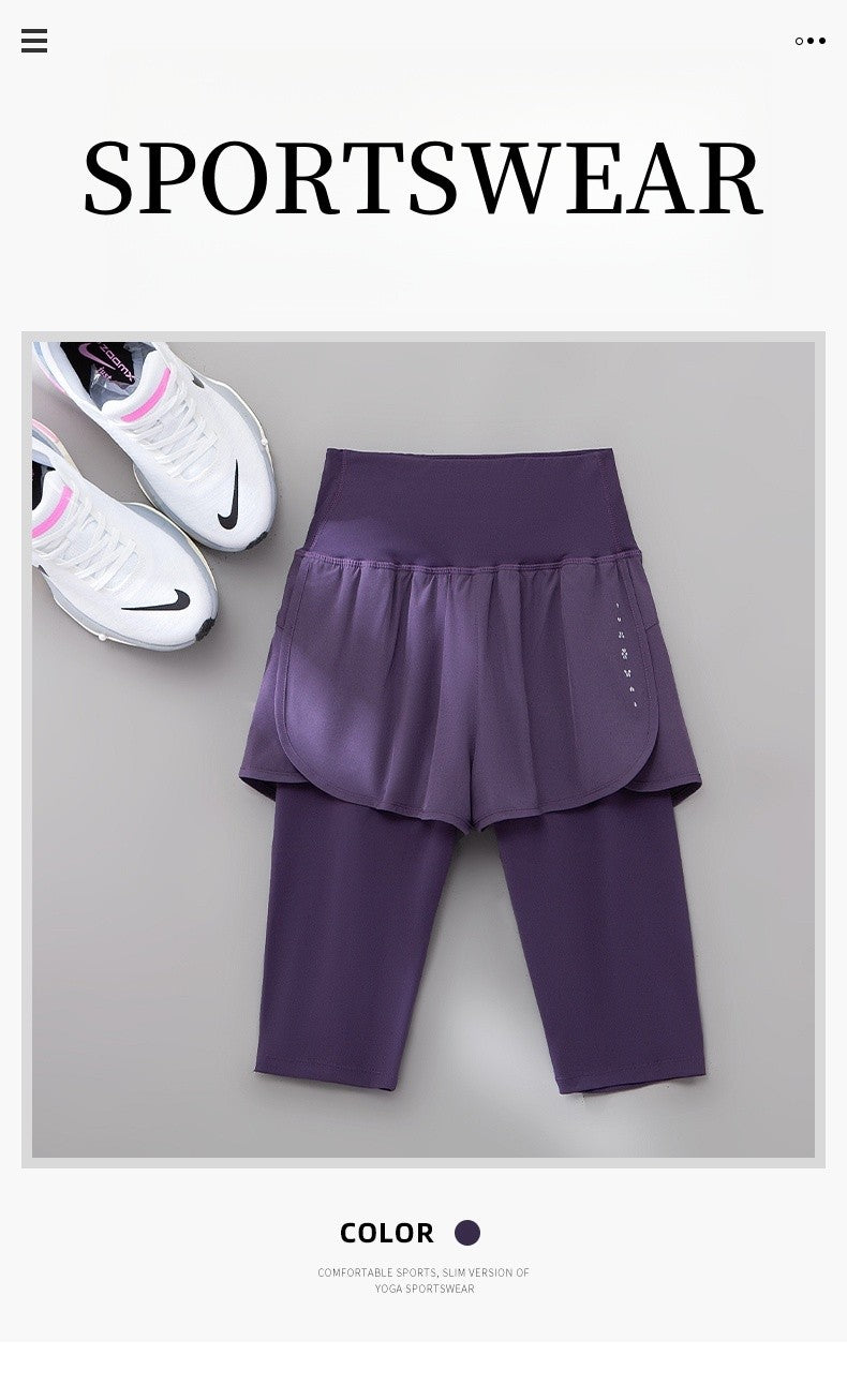 DRUR Knee Length Yoga Pants Summer 2 In 1 Gym Running Shorts Women High Waist Workout Leggings Yogawear Fitness Clothing New