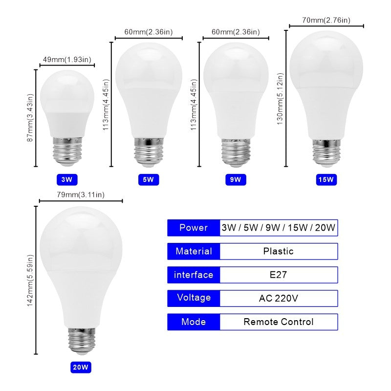 16 Color E27 RGB LED Light Bulb with Remote Control For Room Graden Party Smart Bulb Lamp Dimmer Red Green Blue White Light Bulb