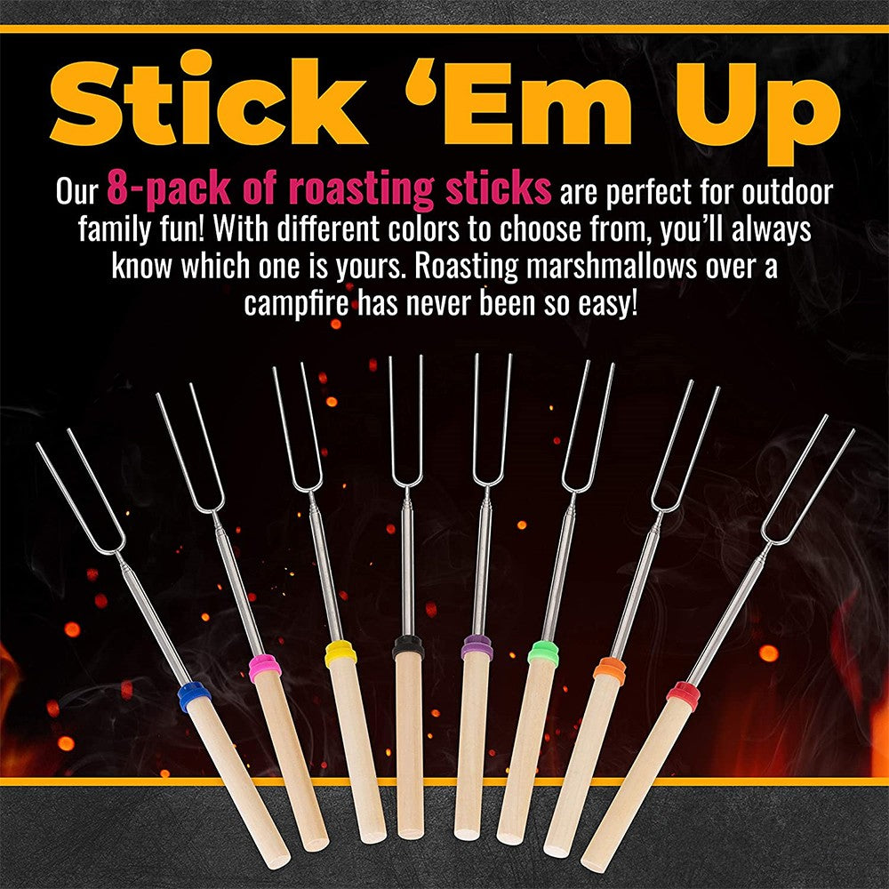 LMETJMA 8 pcs Barbecue Skewers Extendable Marshmallow Roasting Sticks Stainless Steel BBQ Telescoping Smores Skewers KC0467