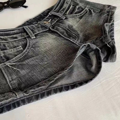 Vintage Denim Shorts Women Summer Black Grey Washed Low Waist Elastic Skinny Hot Shorts Jeans