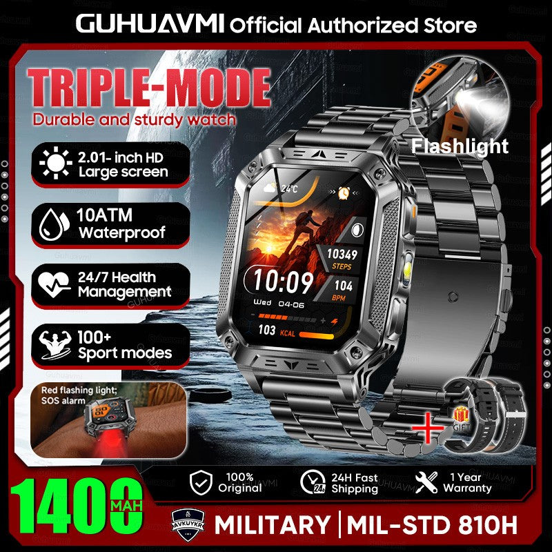 2026 Novo 1400mAh Bateria Grande Militar Ao Ar Livre 2.01 polegadas Smartwatch Masculino 10ATM À Prova D'água Chamada Bluetooth Relógio Inteligente Esportivo