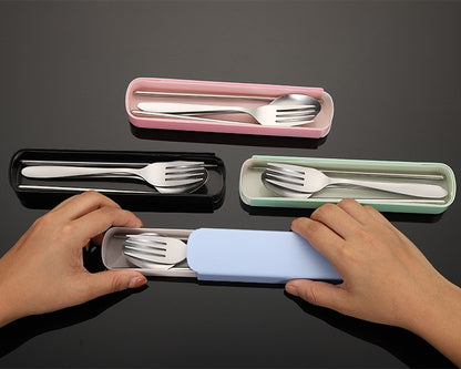 Conjunto de Talheres Portátil de Aço Inoxidável 4 Peças com Estojo para Marmita Reutilizável para Viagem e Acampamento