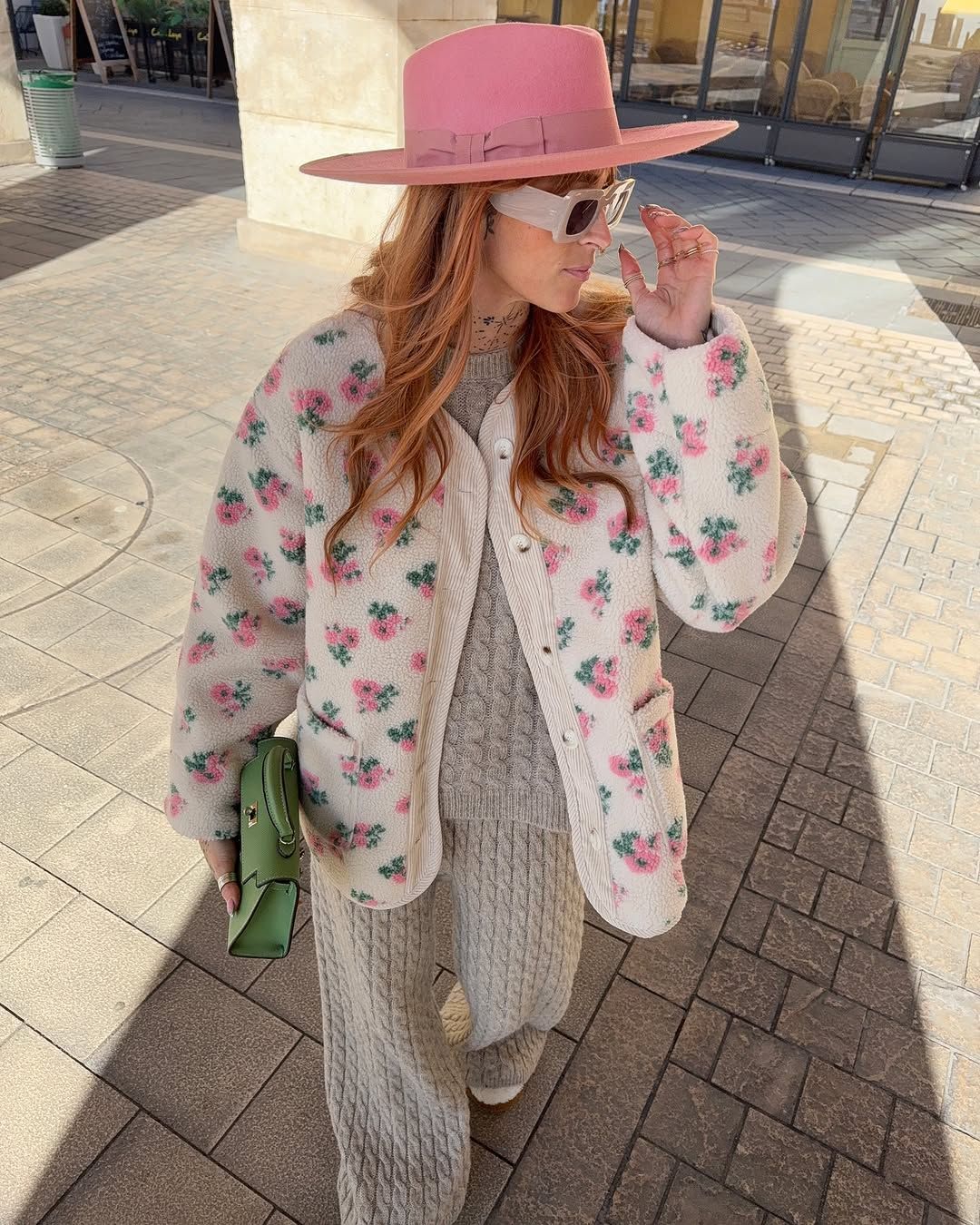 Casual Printed Short Fleece Jacket Women Fashion Round Neck Single Breasted Pocket Loose Jackets Lady Daily Commute Office Coat