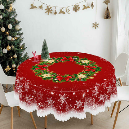 1 Piece Christmas Round and Rectangular Tablecloth, Various Sizes, Christmas Gift Box Bow Snowflake Print Pattern Design Tablecloth for Daily Home Kitchen, Terrace Use, Gifts