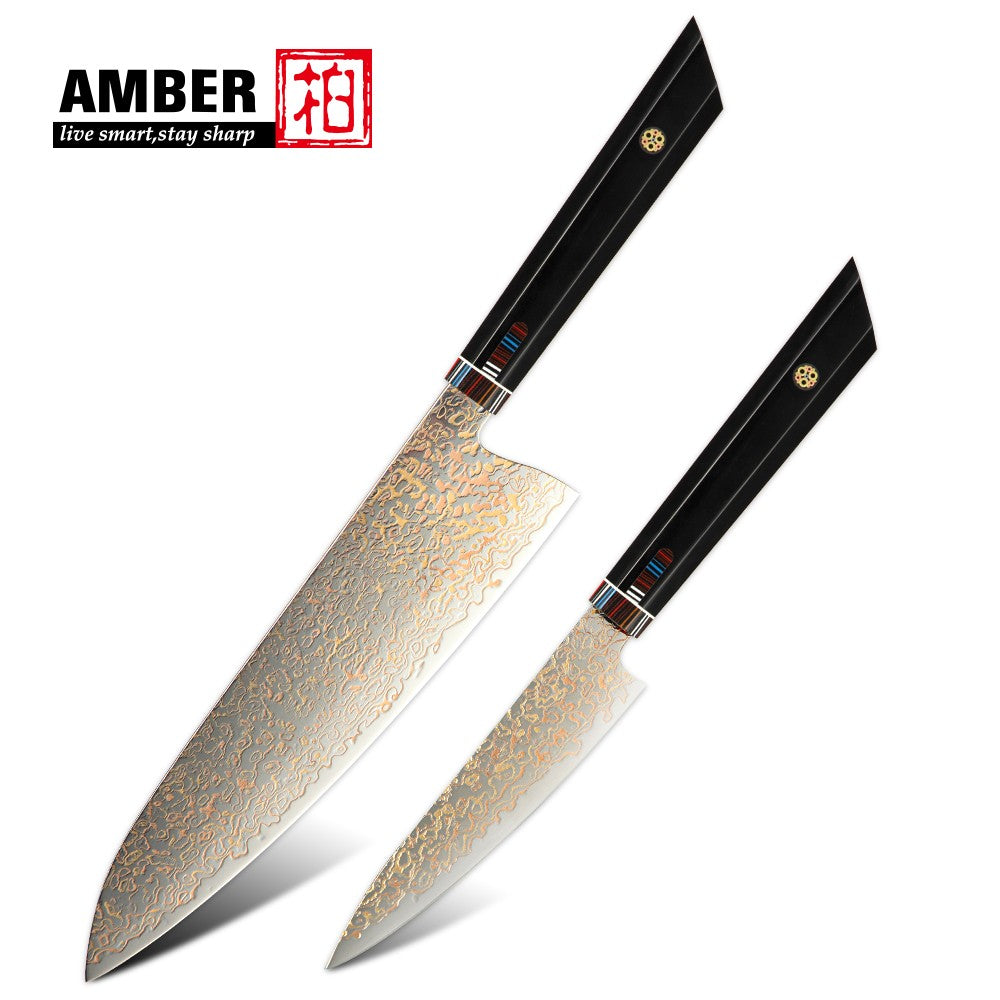 Amber VG10 Damascus Steel Kitchen Knife Set with Resin Handle, Damascus Chef Knife Set, Latest Styles, 37Layers, VG10