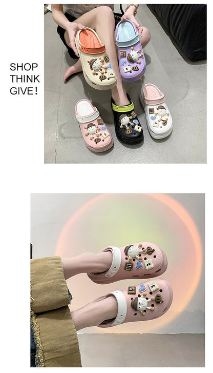 Fashion Diy Clogs Sandals Women 2024 Summer Chunky Platform Slippers Woman Thick Bottom Closed Toe Beach Slippers Mujer