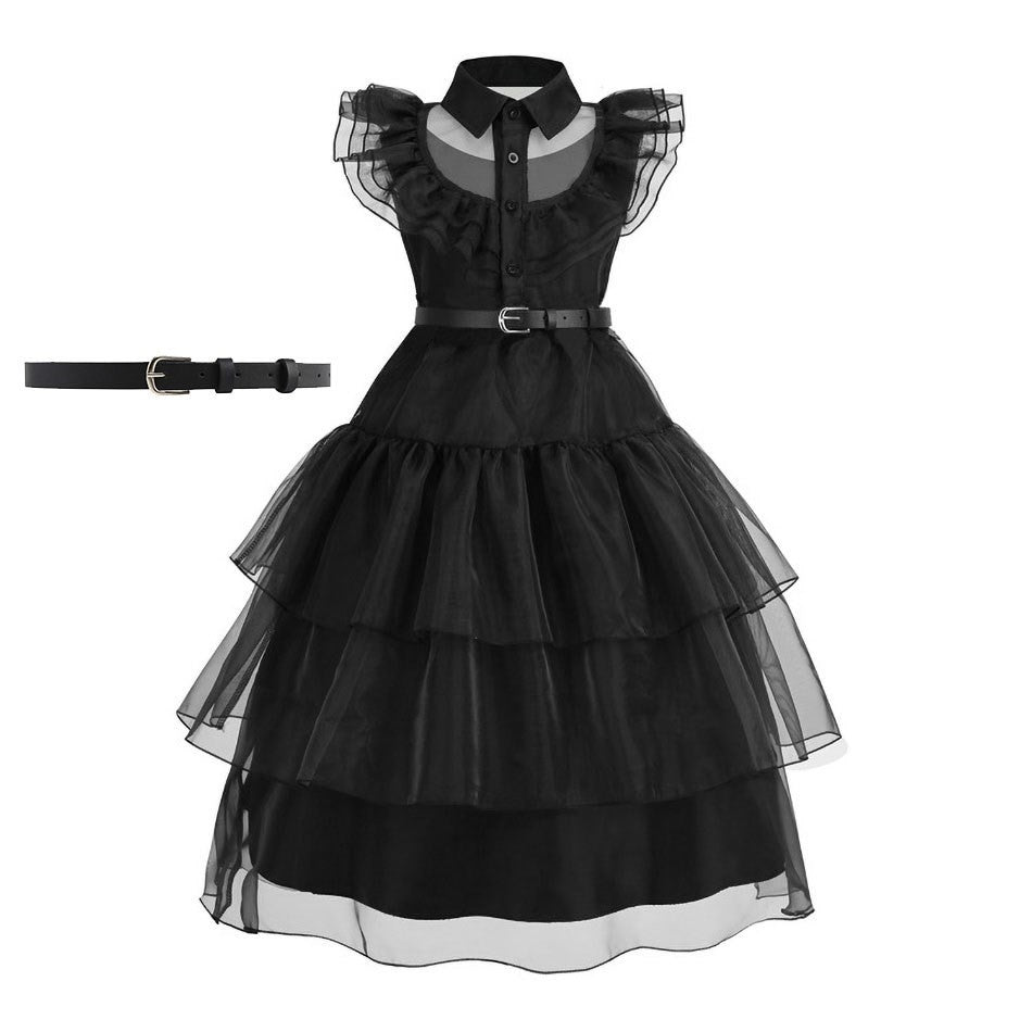 Girls Princess Dress Child Birthday Party Layered Disguise Kids Cosplay Halloween Fantasy Dark Gothic Dancing Costume 4-12Years
