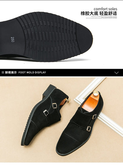 New Brown Loafers Flock Double Buckle Monk Shoes Black Square Toe Slip-On Business Men Dress Shoes Size 38-46 Free Shipping