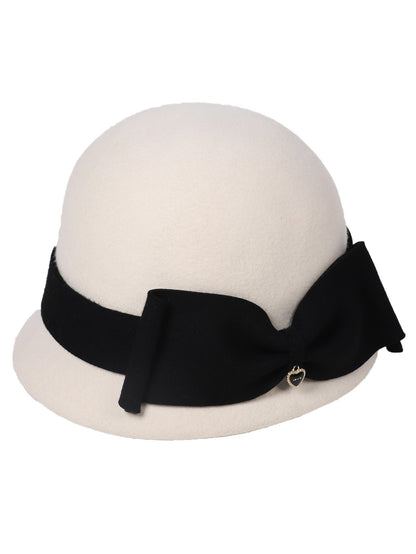 Chapéus de inverno luxuosos e elegantes de lã feltro para mulheres preto/branco com aba enrolada para casamento igreja coquetel chá de festa a rigor