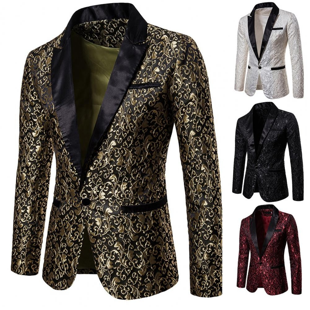 Luxury Men Jacquard Single Button Slim Fit Turndown Collar High Quality Wedding Banquet Men Jacket Coat
