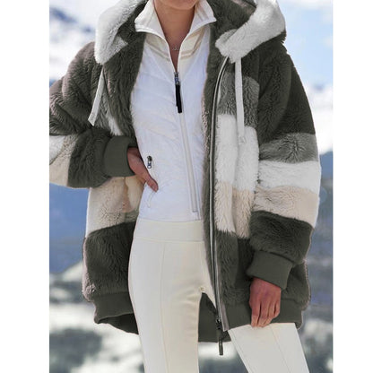 Winter Fashion Women's Coat 2025 Hooded Zipper Ladies Jacket Spliced Thick Cashmere Women Jacket Stitching Plaid Ladies Coats