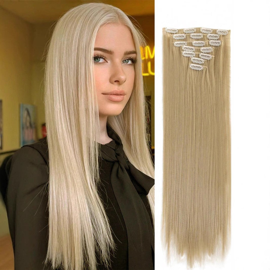 Extensões de Cabelo com 7 Presilhas, Longo, Liso, Rosa, 60CM, Cabelo Sintético Natural, Uso Diário, Aplique para Mulheres