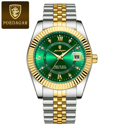 POEDAGAR Luxury Business Men Wristwatch Waterproof Luminous Date Military Man Watch Stainless Steel Fashion Men's Quartz Watches