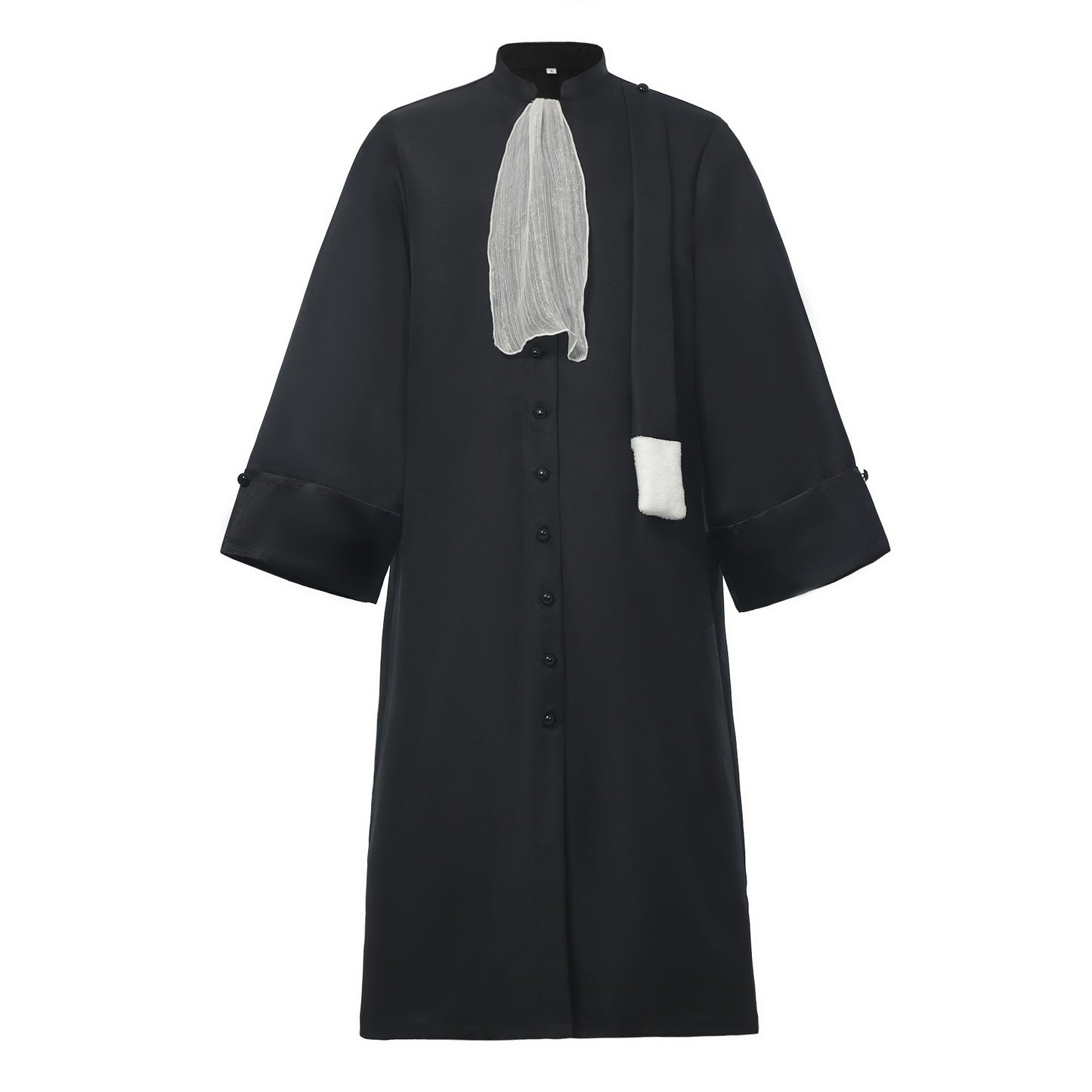Barrister Robe Medieval Lawyer Costume with Pleated Jabot Collar Clergy Choir Robe Vintage Priest Cosplay Outfit