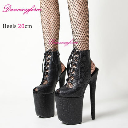 Unisex Sexy 20cm Peep Toe Extreme High Heels Platforms Stripper Sandals Boots Roman Gladiator Pole Dance Shoes Woman EU36-41