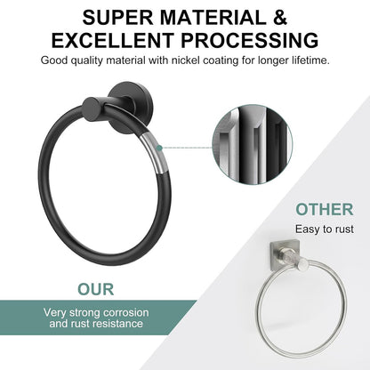 Bathroom Towel Ring Hardware Accessories Storage Holder 304 Stainless Steel Matte Black Hand Towel Holder Round Towel Hanger