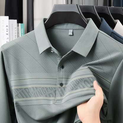 TFETTERS Elegant T Shirt for Man 2025 Spring Autumn Tops Long Sleeve Turn Down Collar Graphic Smart Casual T-shirt for Men