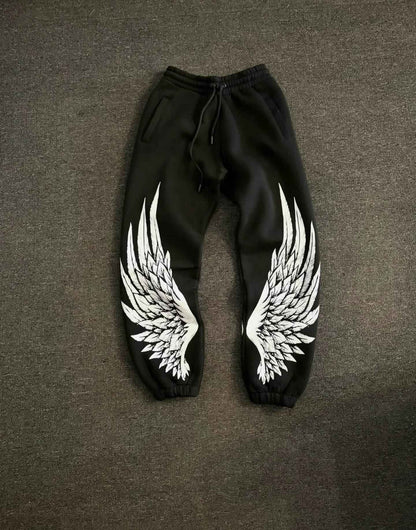 Trendy fashionable hip hop wing pattern print design casual pants Y2K retro Harajuku Gothic men loose tight fitting pants