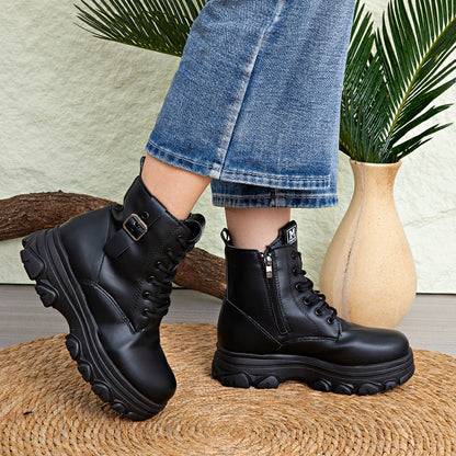 Bestselling Height Increasing Women2025Autumn and Winter New Fleece-Lined Non-Slip Short Boots for Petite Thick-Soled Faux Wool
