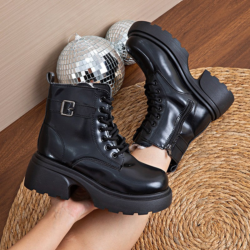 Brown Retro  Boots For Women British Style2025Autumn And Winter New Thick-Soled Height-Increasing Short Boots With