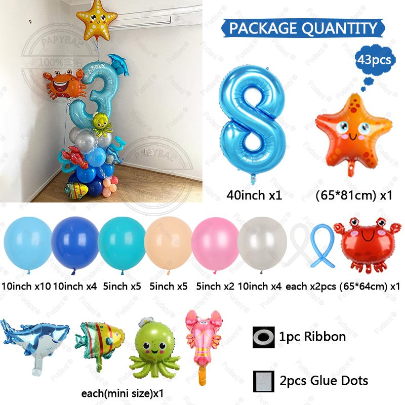 43Pcs Sea World Ocean Animal Balloons Set Birthday Party Decorations Kids Baby Shower Boy Under The Sea Party Supplies 2025