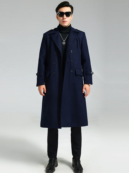 Nerazzurri Autumn Winter Long Elegant Luxury Chic Navy Blue Warm Woolen Coat for Men Double Breasted Wool & blends Overcoat 2023