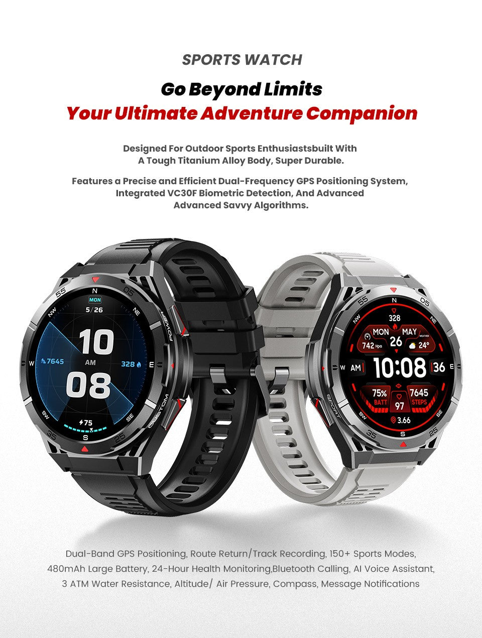 2025 AGPS New Men Smart Watch DIgital Military Sport Electronic Bluetooth 10 ATM Waterproof Diving Original Bracelet