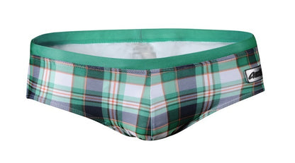 GANYANR Brand Swimming Trunks Swimwear Men Sunga Swimsuit Bikini Gay Sexy Swim Shorts Plaid Briefs Low Waist Bulge Pouch 2017