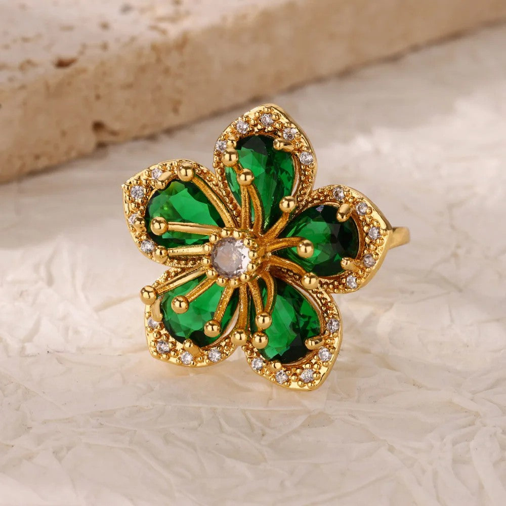 Anéis de Luxo em Aço Inoxidável Banhado a Ouro Pedra Colorida Zircônia Cristal Coração Anel Feminino Casamento Joias Boho Presente de Natal