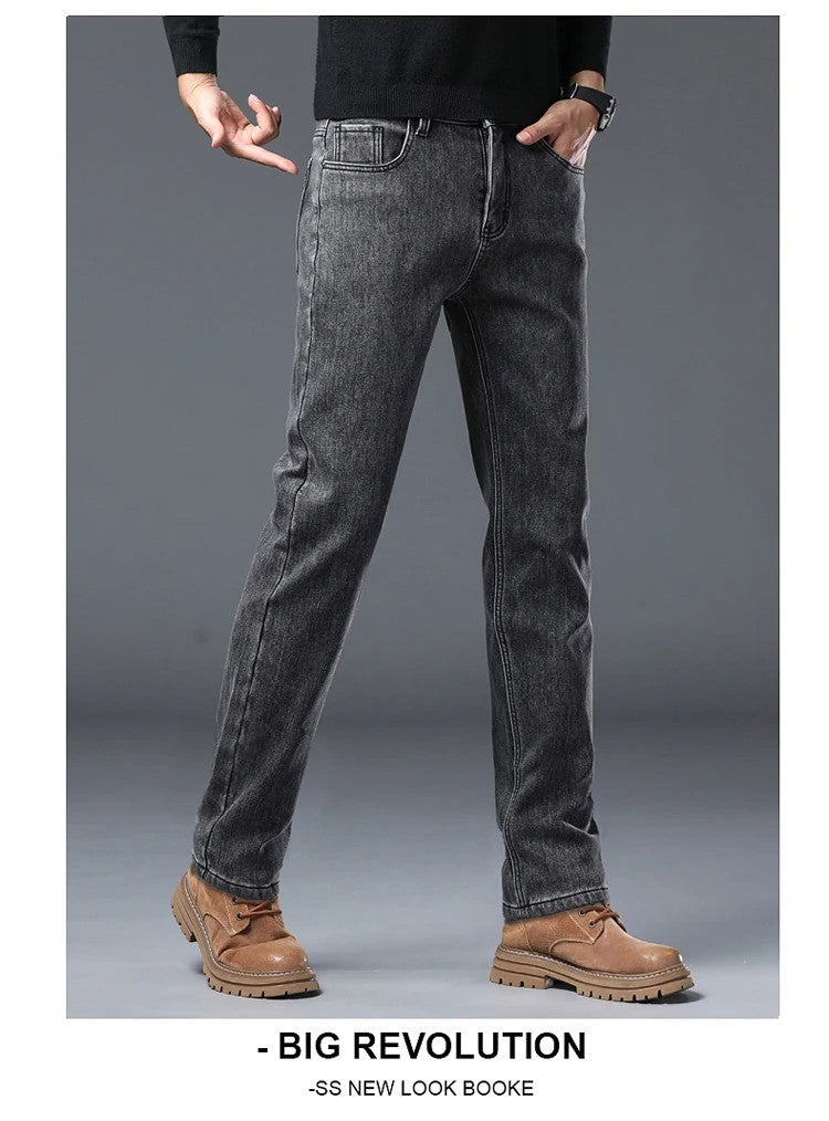 Winter Warm Jeans Men's Slim Straight Elastic Denim Pants Casual Male Clothing Fashion Plush Trousers New Hot Sale Fashion Jeans