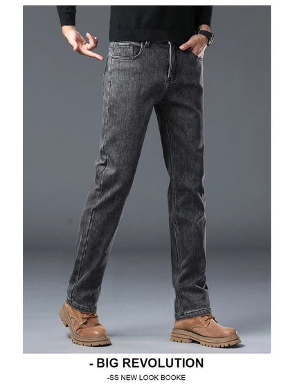 Winter Warm Jeans Men's Slim Straight Elastic Denim Pants Casual Male Clothing Fashion Plush Trousers New Hot Sale Fashion Jeans
