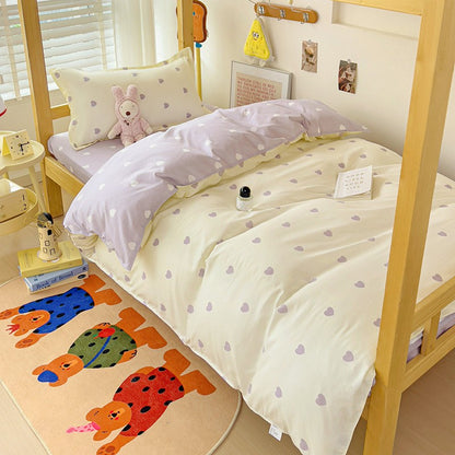 3pcs New Printed Quilt Set for Ladies Bedroom Apartment Student Dormitory Sweet Wind Cartoon (1pc Quilt Set +2pcs Pillowcase)