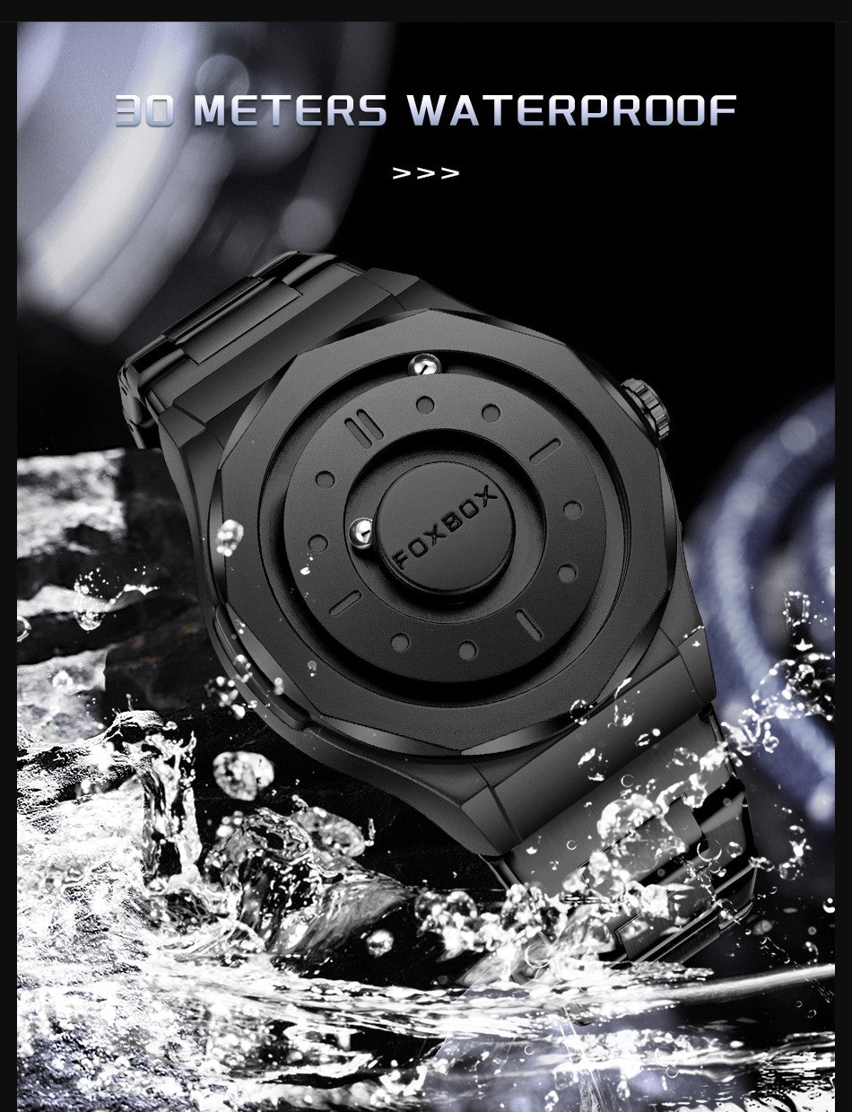 FOXBOX Creative Scrolling Pointer Magnetic Force Men's Quartz Wristwatches Outdoor Sports Waterproof Watch Men Relogio Masculino